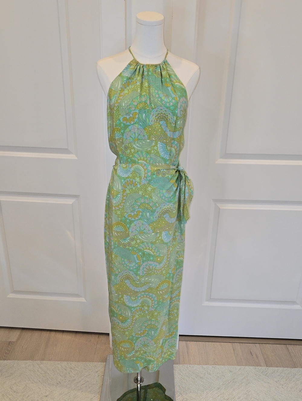 Maggy London 100% Silk Paisley Halter Wrap Maxi Dress